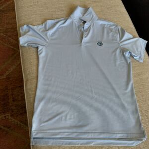 Peter Millar Summer Comfort Men's Blue/White Striped Golf Polo Chevron Sz M